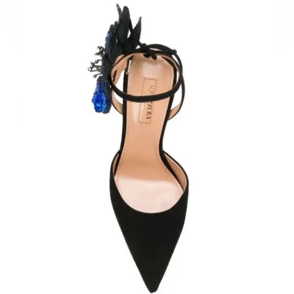 ‼️Price Firm‼️ AQUAZZURA DISCO FLOWER 105 SUEDE PUMPS IN BLACK BLUE SIZE 41 - Picture 5 of 13